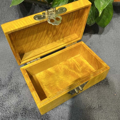 Golden Phoebe Wood Jewelry Box 15.5x9.5x6cm Carved Wooden Storage Case