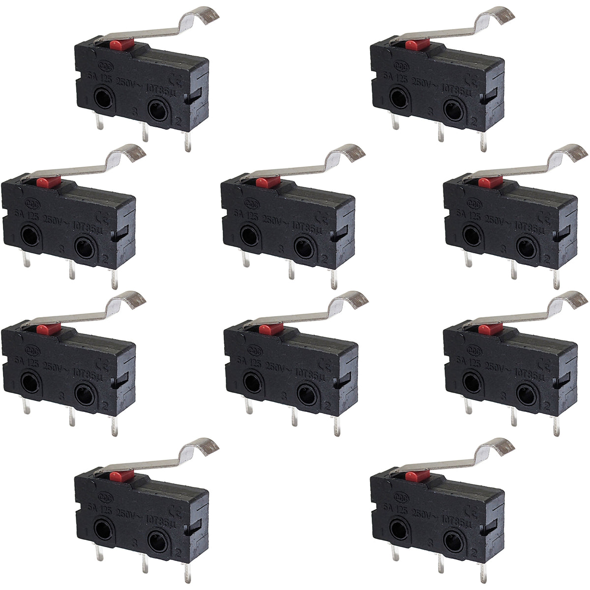 10 Pack Limit/Snap Micro Switches, SPDT, 5A @ 250V AC, PC Leads