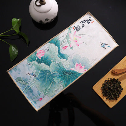 Painted Chinese Style Thick Tea Towel Super Absorbent Tea Cleaning Set Cup Mat.