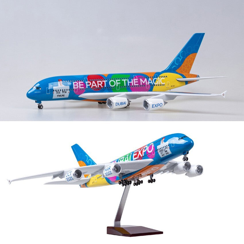 1:160 Dubai Model Airlines Airbus A380 Resin Airplane Display Model 47CM No Lamp