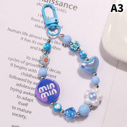 Acrylic Color-plated Heart Love Keychain Cute Flower Beaded Keyring Bag Pendant