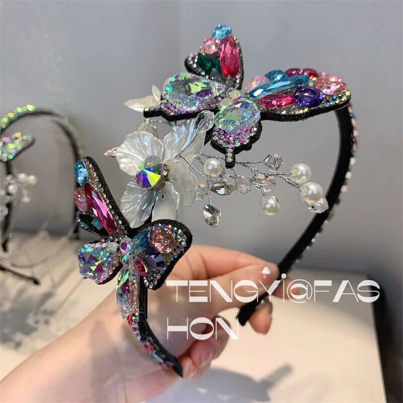 Women Headband Vintage Baroque Flower Big Diamond Luxury Fashion Party Hairbands