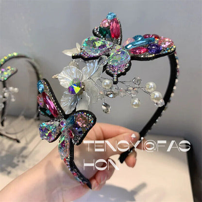 Women Headband Vintage Baroque Flower Big Diamond Luxury Fashion Party Hairbands