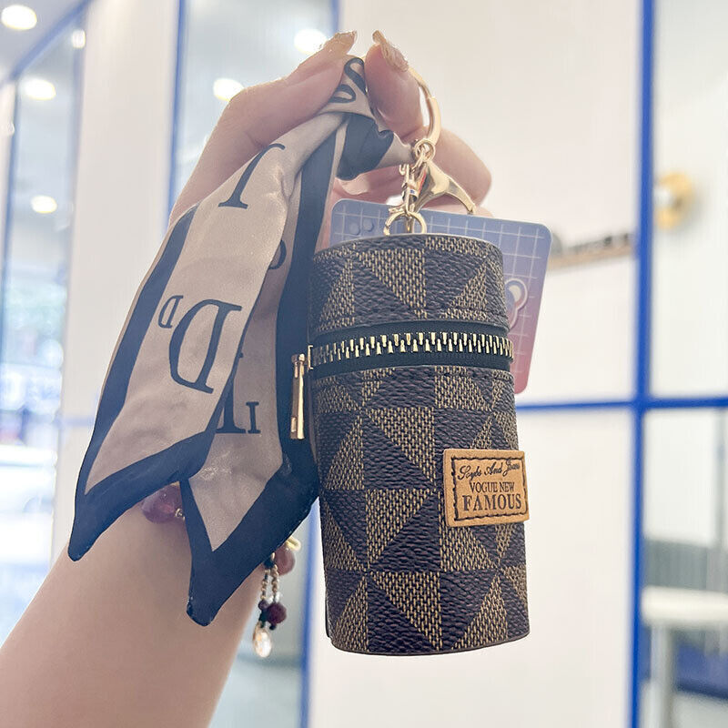 Leather Bucket Lipstick Bag Mini Keychain Charm Handbag Backpack Pendant Storage