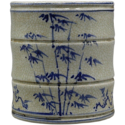 5" Collect Chinese Old Qing Blue White Porcelain Hacking Bamboo Joint Brush Pot