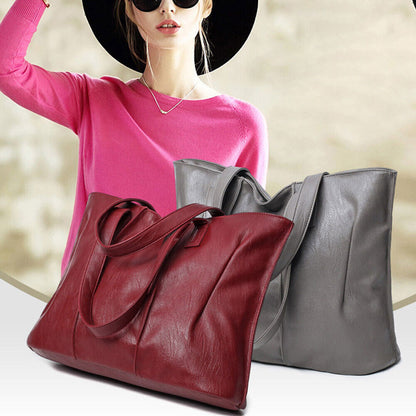 Ladies PU Handbag Large Capacity Tote Bag Women Travel Lightweight Multi Pockets