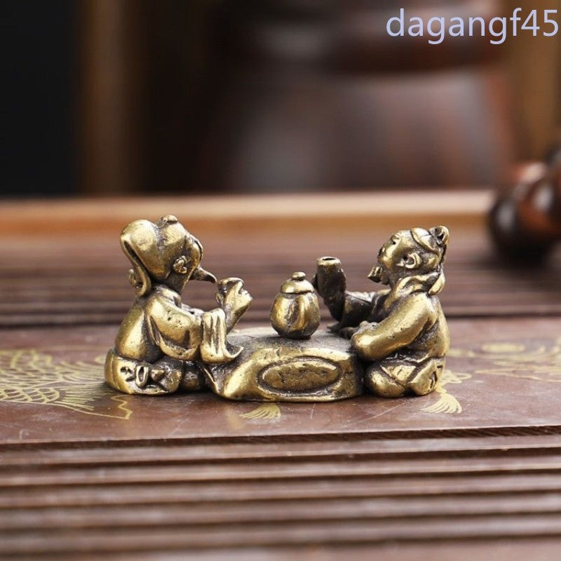 43mm Chinese Brass Elder Figurine Vintage Tea Pet Handheld Ornament Statue