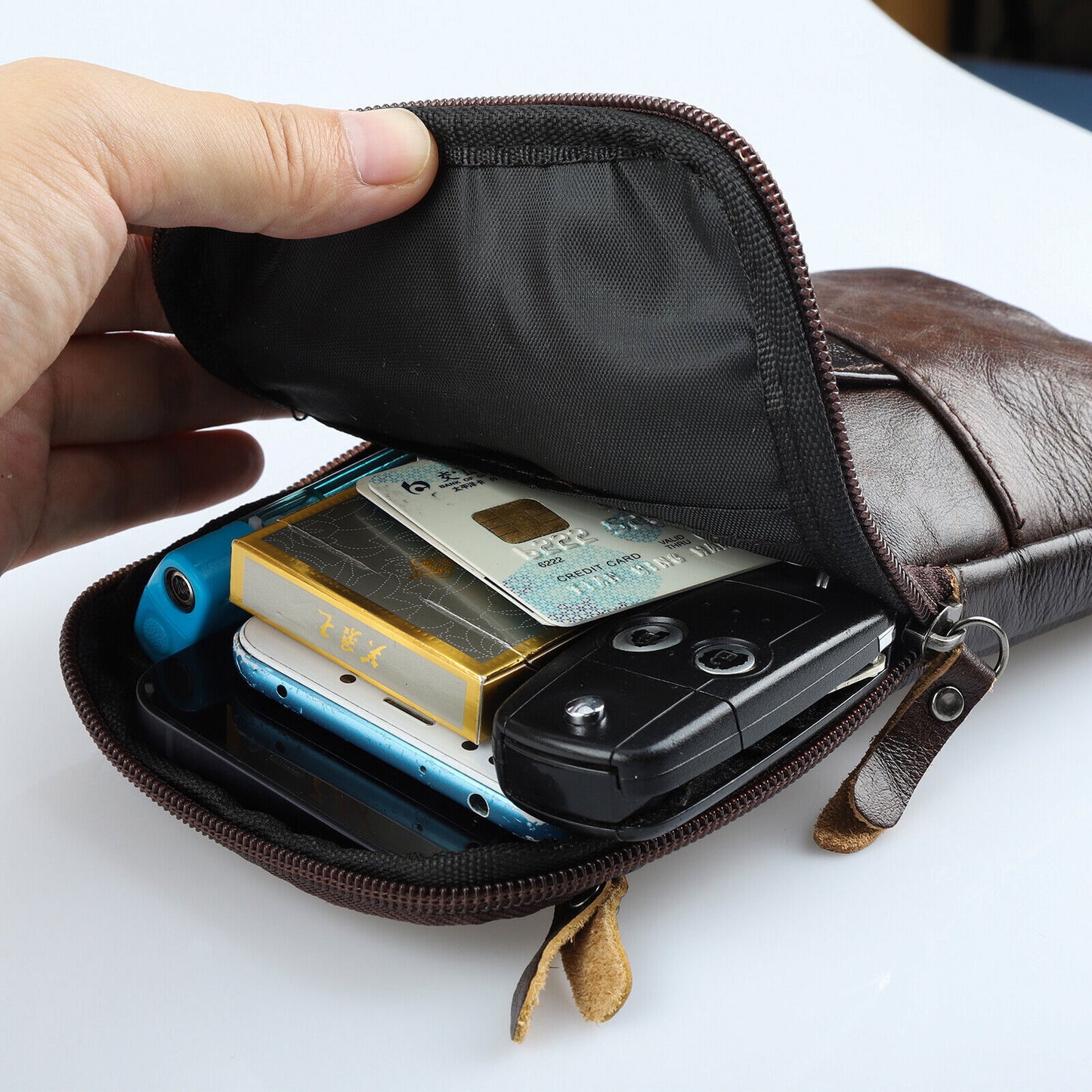 Men Leather Fashion Phone Pouch Belt Bag Shoulder Crossbody Waist Pack Handbag