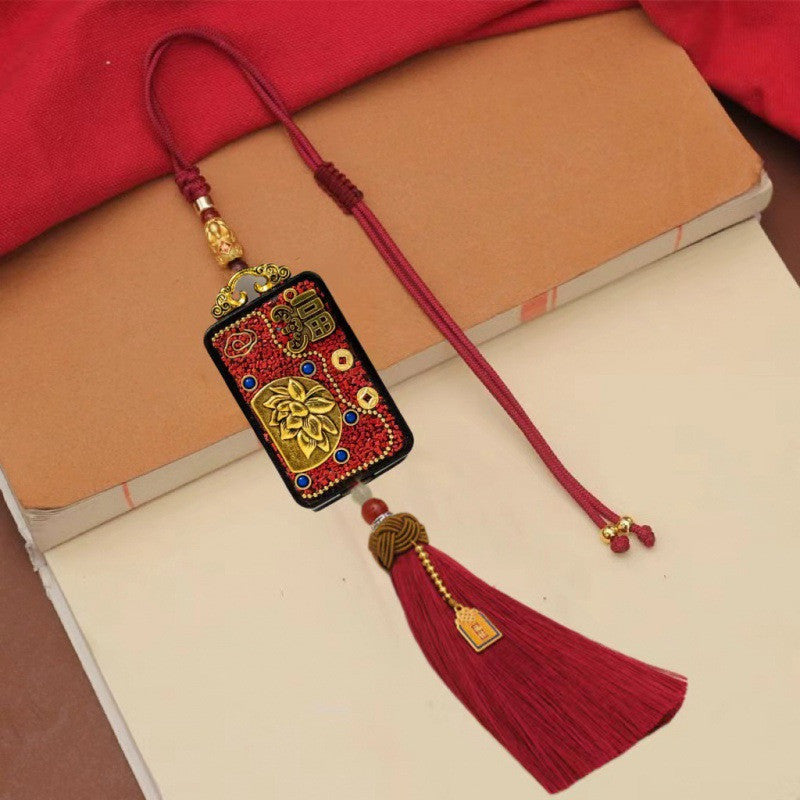 Nepal Retro Car Pendant Lotus Blessing Tassel Hanging Ornament Unisex