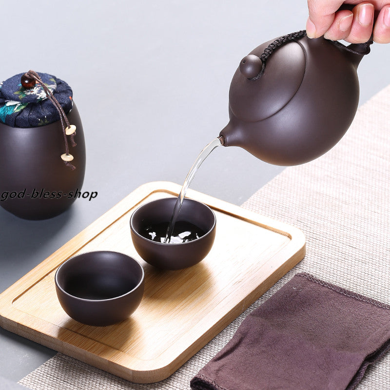 Travel Tea Set With Portable Bag Yixing Zisha Tea Pot Cup Canister Tea Plate New