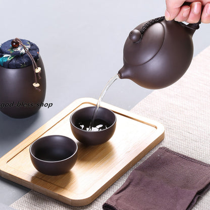 Travel Tea Set With Portable Bag Yixing Zisha Tea Pot Cup Canister Tea Plate New