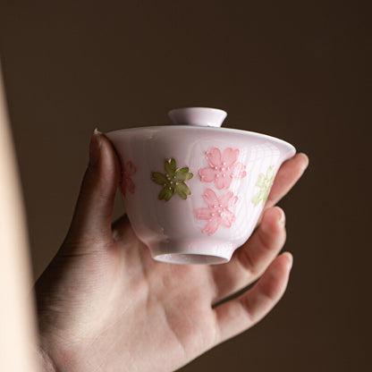 Gaiwan For Lady Floral Relief Under Glaze Porcelain Tureen With Lid Ceramic New