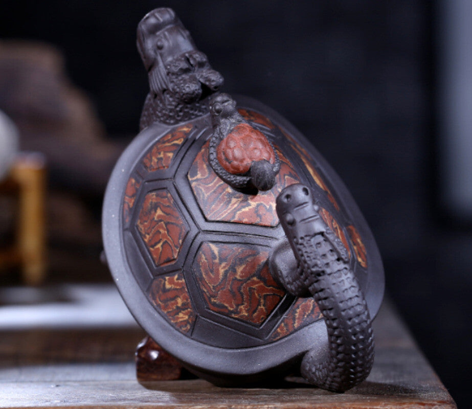 Chinese Yixing Zisha Pottery 240cc Purple Clay Teapot Handmade Dragon Turtle Pot