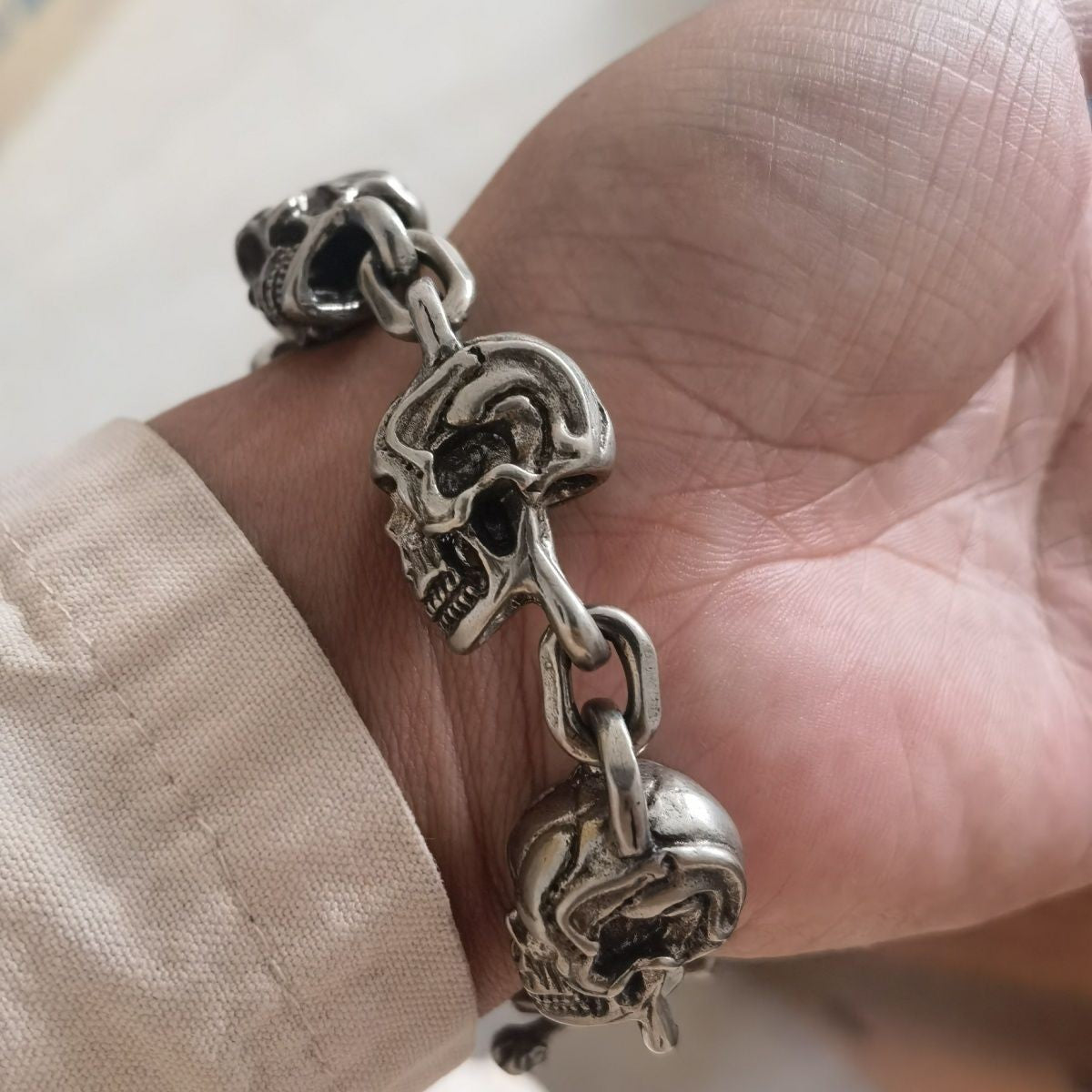 White Copper Miaoyin Skull Bracelet Punk Rock Six Ghosts Lucky Chain