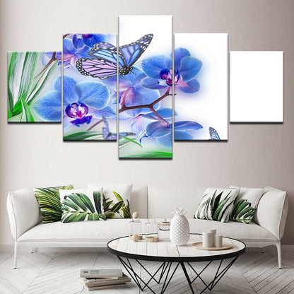 Print on Canvas HD Painting Wall Art Poster 5 panel Blue Butterfly No Framed