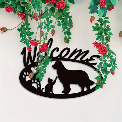 Golden Retriever and Cat Metal Wall Decor - for Front Porch, Farmhouse