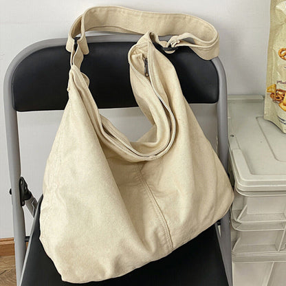 Solid Color Messenger Bag Washable Canvas Shoulder Bag Canvas Tote Bag 1PCS