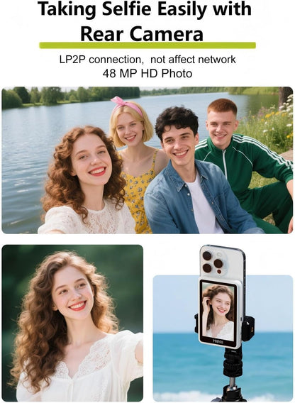 Vlog Selfie Monitor Screen for Iphone & Android,Magnetic Phone Back Camera Selfi