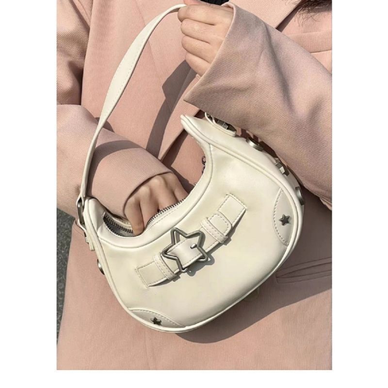 Vintage Leather Shoulder Bag Pentagram Design Hobos Handbags Underarm Bags Purse