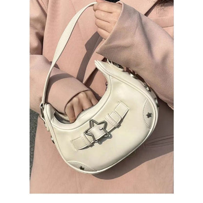 Vintage Leather Shoulder Bag Pentagram Design Hobos Handbags Underarm Bags Purse