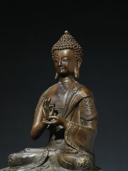 Antique Shakyamuni Buddha Statue Copper Figure Rare Tibetan Altar Sculpture