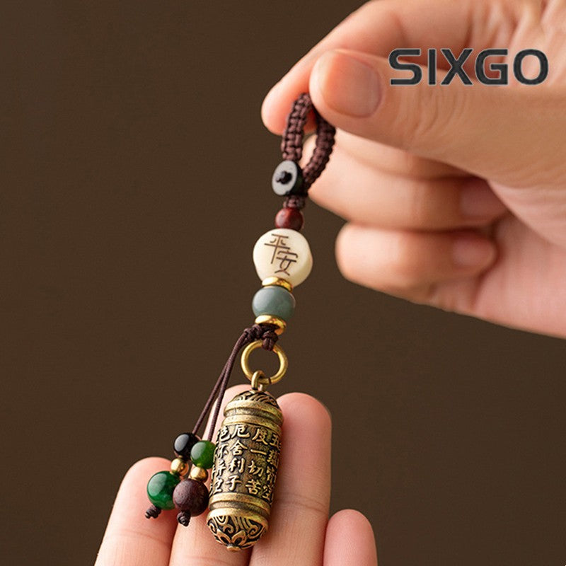 Brass Six Words Mantra Buddha Box Sutra Pendant Buddhist Car Keychain Handmade