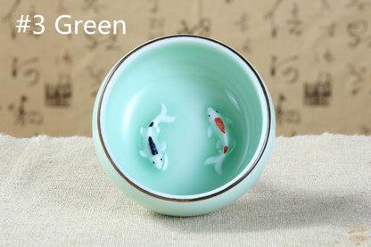 One Cup Ceramic Porcelain Tea Cup Made in China Fish Lotus Design Handmade Cups