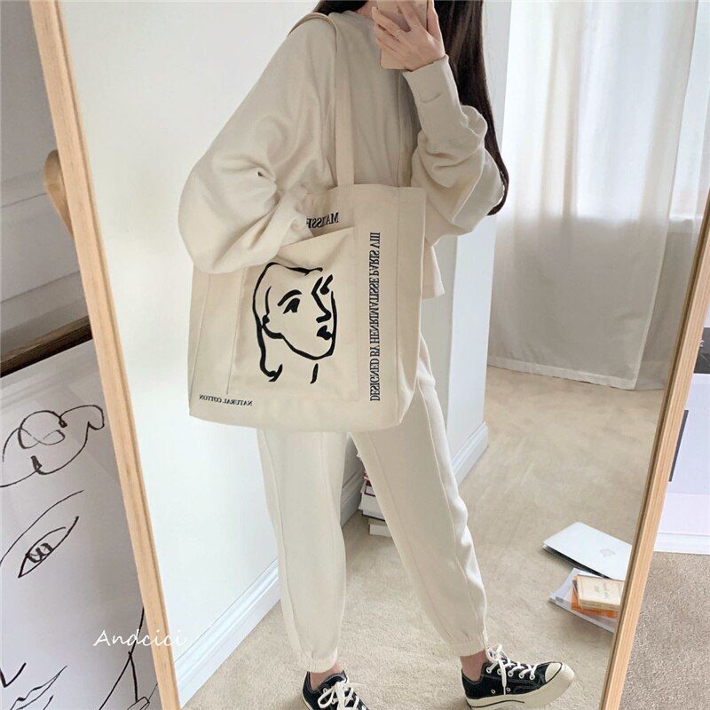 Women Canvas Shoulder Bag Casual Handbag Large Cotton Reusable Shopper Beach Bag