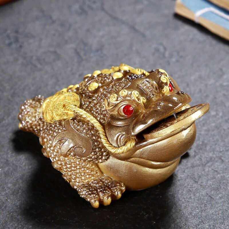 1pc Retro Golden Toad Statue Resin Color Changing Tea Pet Tea Figurine Ornament