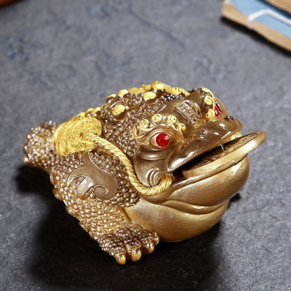1pc Retro Golden Toad Statue Resin Color Changing Tea Pet Tea Figurine Ornament