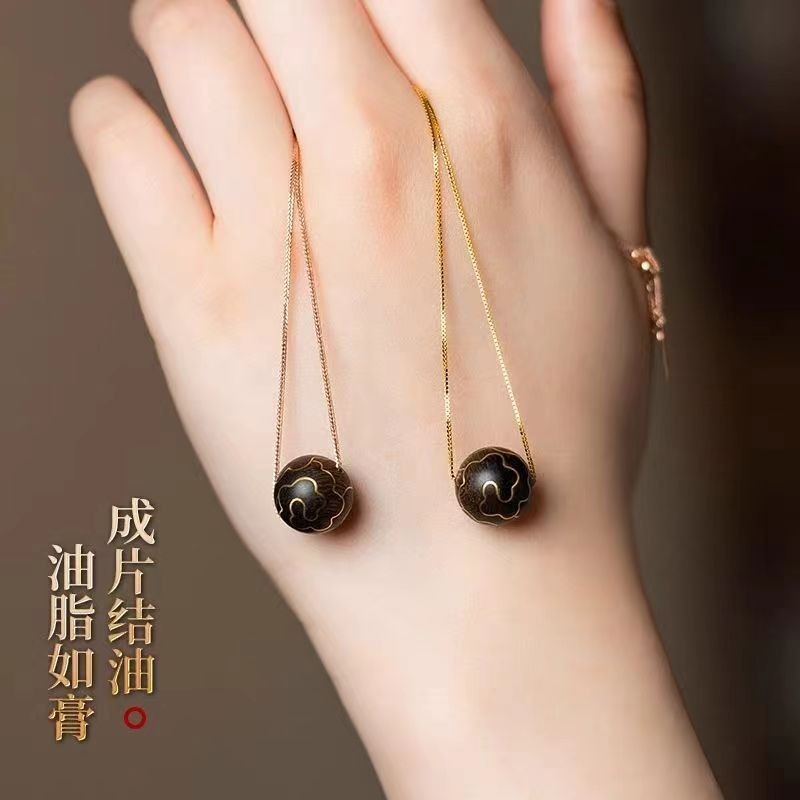 Agarwood Fortune Bead Necklace 12mm Inlaid Lucky Cloud Clavicle Chain