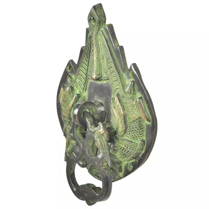 Antique Look Brass Ornate Green Patina Parrot Bird Door Knocker