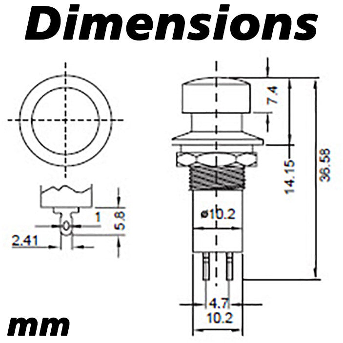 Round Red Button Momentary Switch Normally Open 3A @ 125V AC