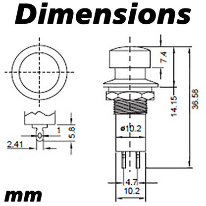 Round Red Button Momentary Switch Normally Open 3A @ 125V AC