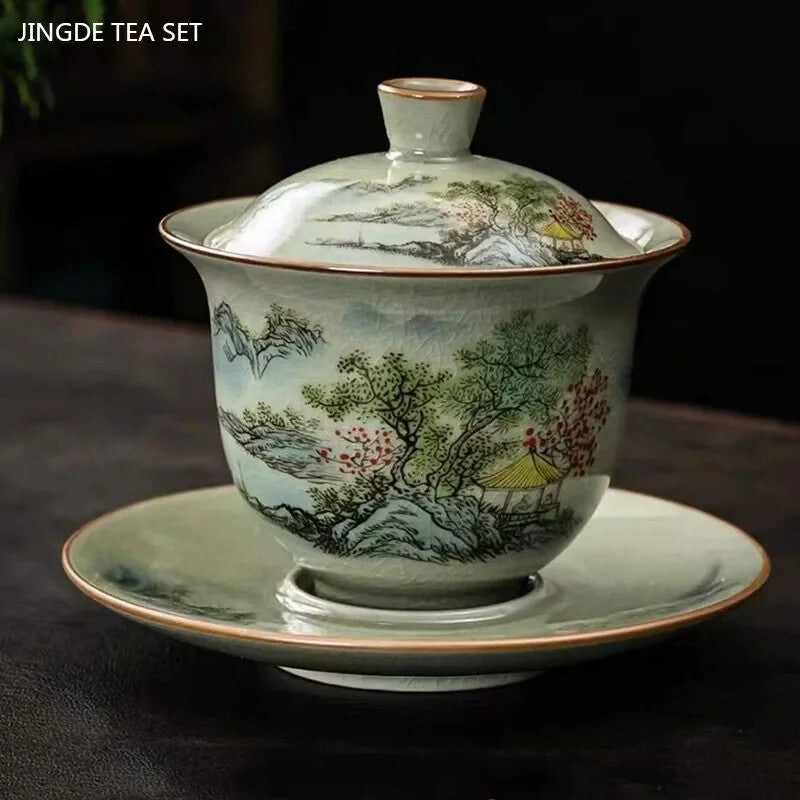 Ceramic Teacup Handmade Gaiwan Chinese Tea Tureen Tea Cups Tea Set Cover Bowl