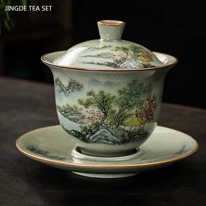 Ceramic Teacup Handmade Gaiwan Chinese Tea Tureen Tea Cups Tea Set Cover Bowl