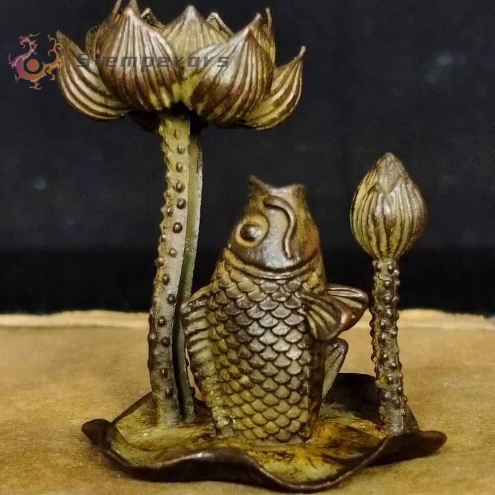 Collection bronze statue fish figure talbe decor tea pet incense burner holder