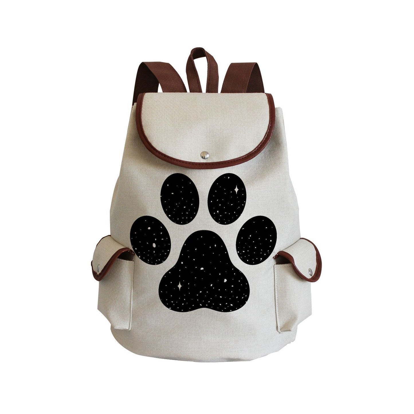Dog Paw Print Backpack Drawstring Bags Linen Students Portable Cute Pug Printed