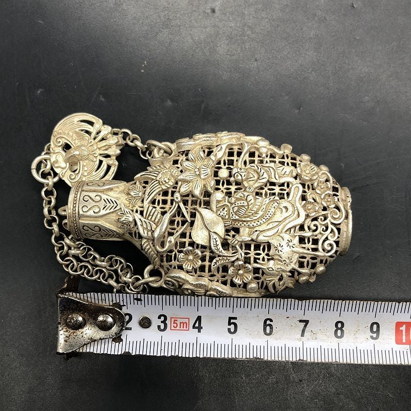 Vintage Alloy Sachet 3.35in Openwork God of Longevity Antique Collectible