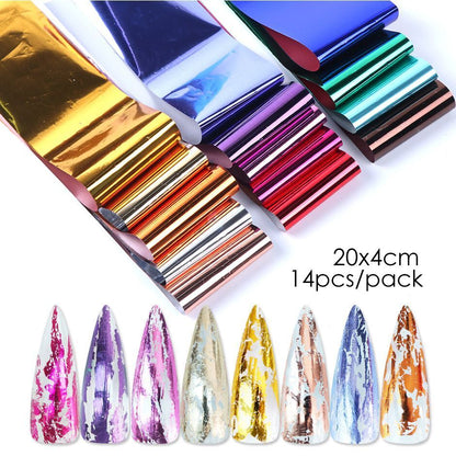 Nail Art 10Pcs Matte Metallic Foils Gold Silver Mirror Starry Paper Gel Stickers