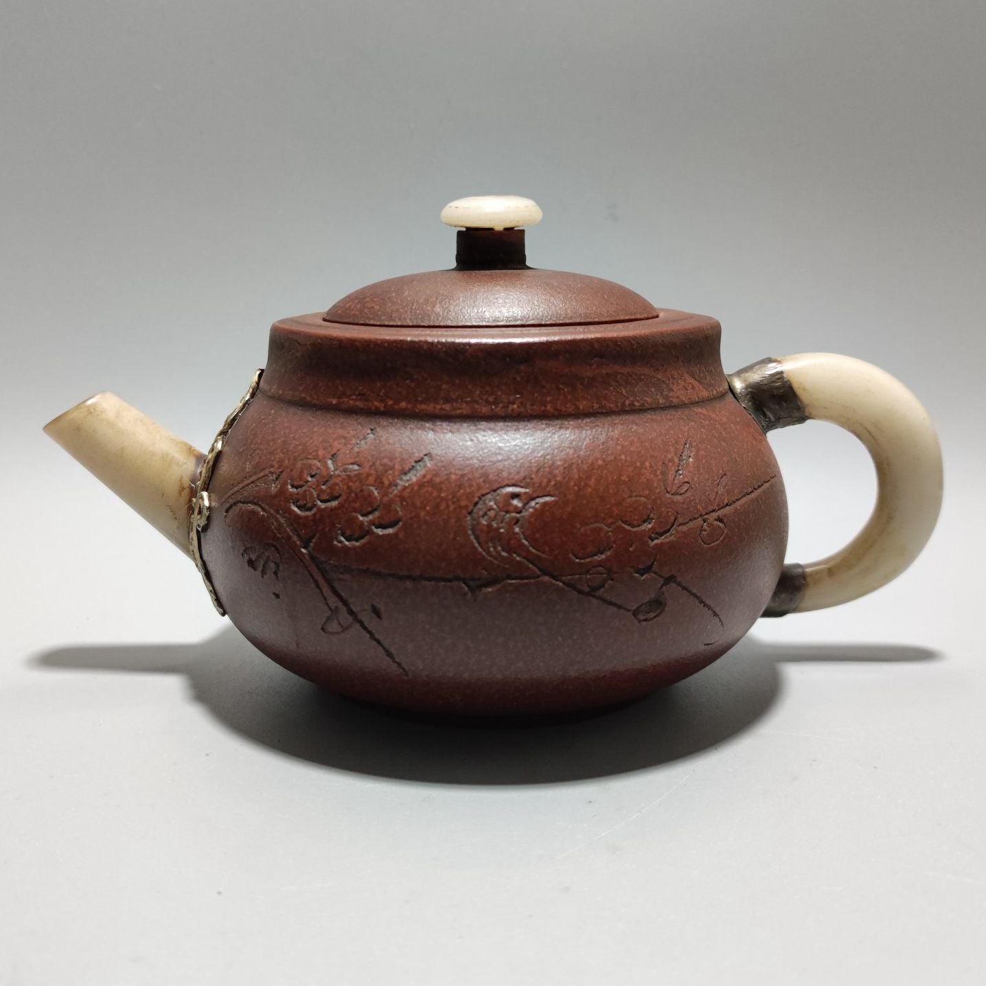 Vintage Chinese Yixing Purple Clay Teapot Zisha Ceramic Flower Bird Tea Set Art