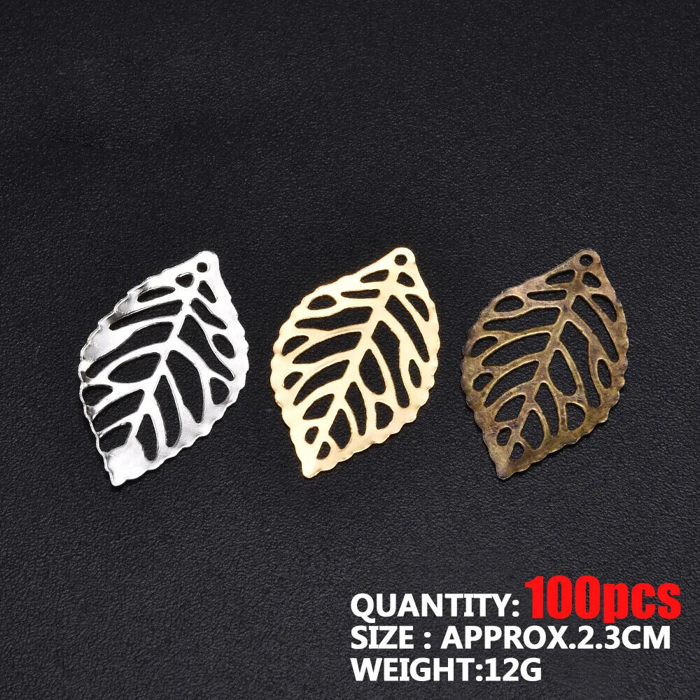 Metal Handicraft Clasps Leaf Filigree Pendant Jewelry Making Decoration 100pcs