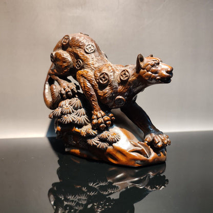 chinese boxwood Home Art Craft carved wooden Leopard statue panther cheetah Wood