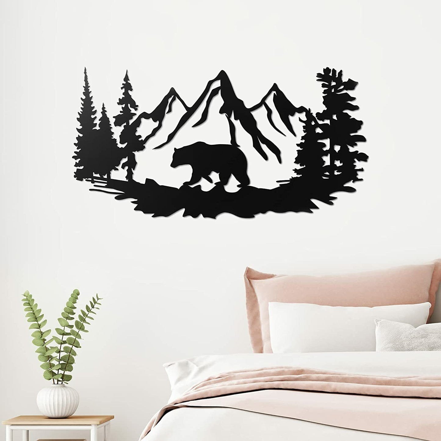 17.5”X9” Bear Wall Art for Cabin Hunting Pine Tree Cabin Lodge Metal Wall Decor