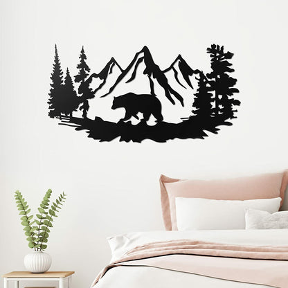 17.5”X9” Bear Wall Art for Cabin Hunting Pine Tree Cabin Lodge Metal Wall Decor