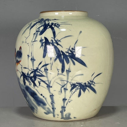 6.18" Porcelain Qing Dynasty Guangxu Blue and White Flowers and Birds Vase