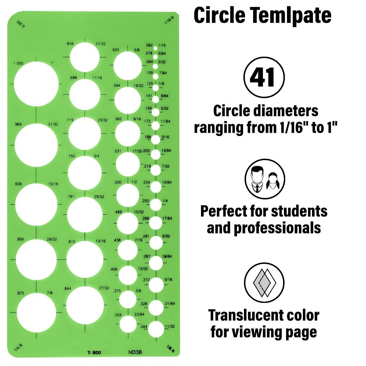 Westcott Small Circles Template - Diameters ranging from 1/16" to 1" (T-800)