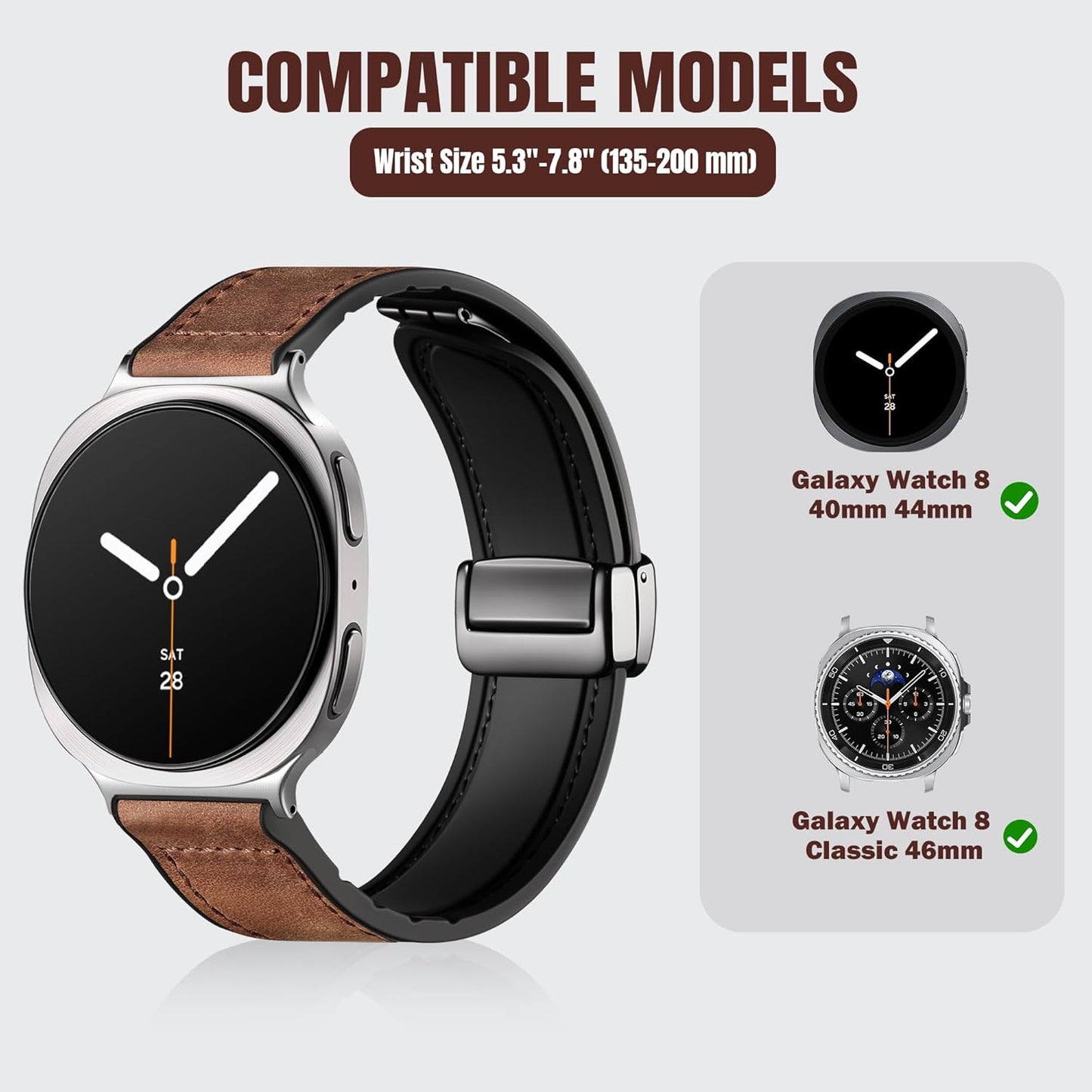 Magnetic Leather Bands Compatible with Galaxy Watch 8 Band 40Mm 44Mm, Galaxy Wat