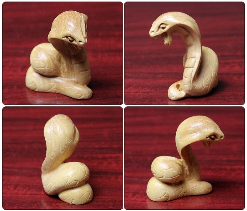 Boxwood Carving Netsuke Snake Figurines Statues Art Sculptures Wood Hand Carved