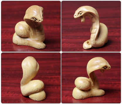 Boxwood Carving Netsuke Snake Figurines Statues Art Sculptures Wood Hand Carved